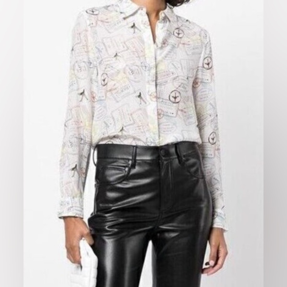Alice + Olivia White Button-Down Shirt with Multicolor Print